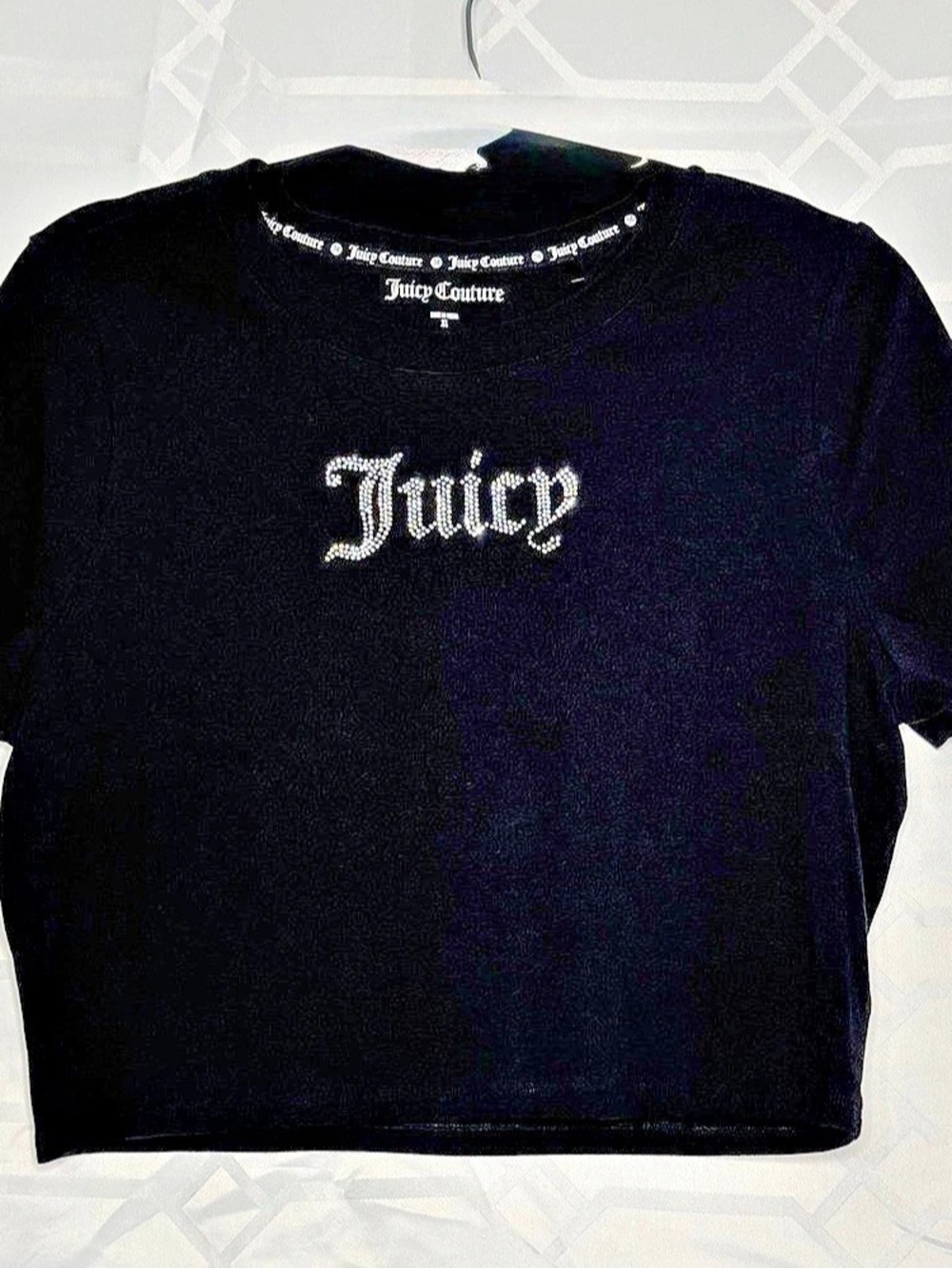 Juicy Couture Rhinestone Logo Tee in Black Size XL Like New